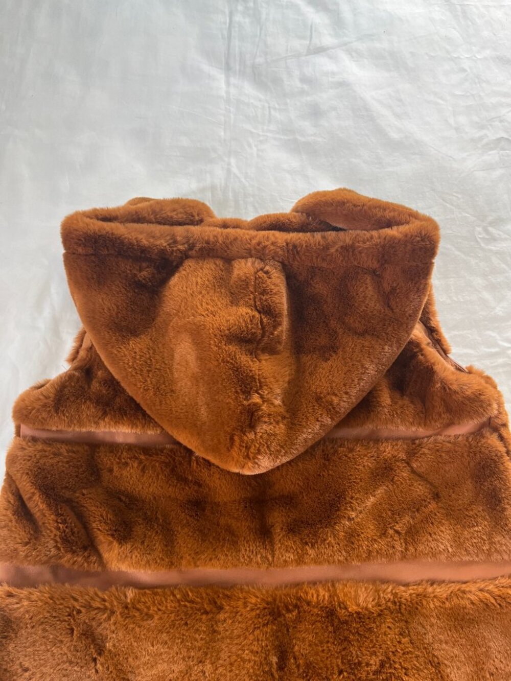 Joseph Ribkoff Maple Brown Faux Fur Hooded Vest - Picture 9 of 9